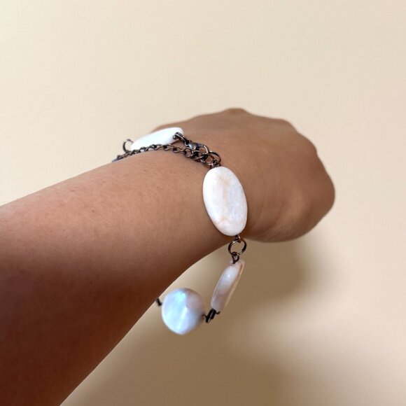 2/$20, Red Vein White Marble Bracelet, Large Genuine Gemstone + Copper Links - Picture 12 of 12